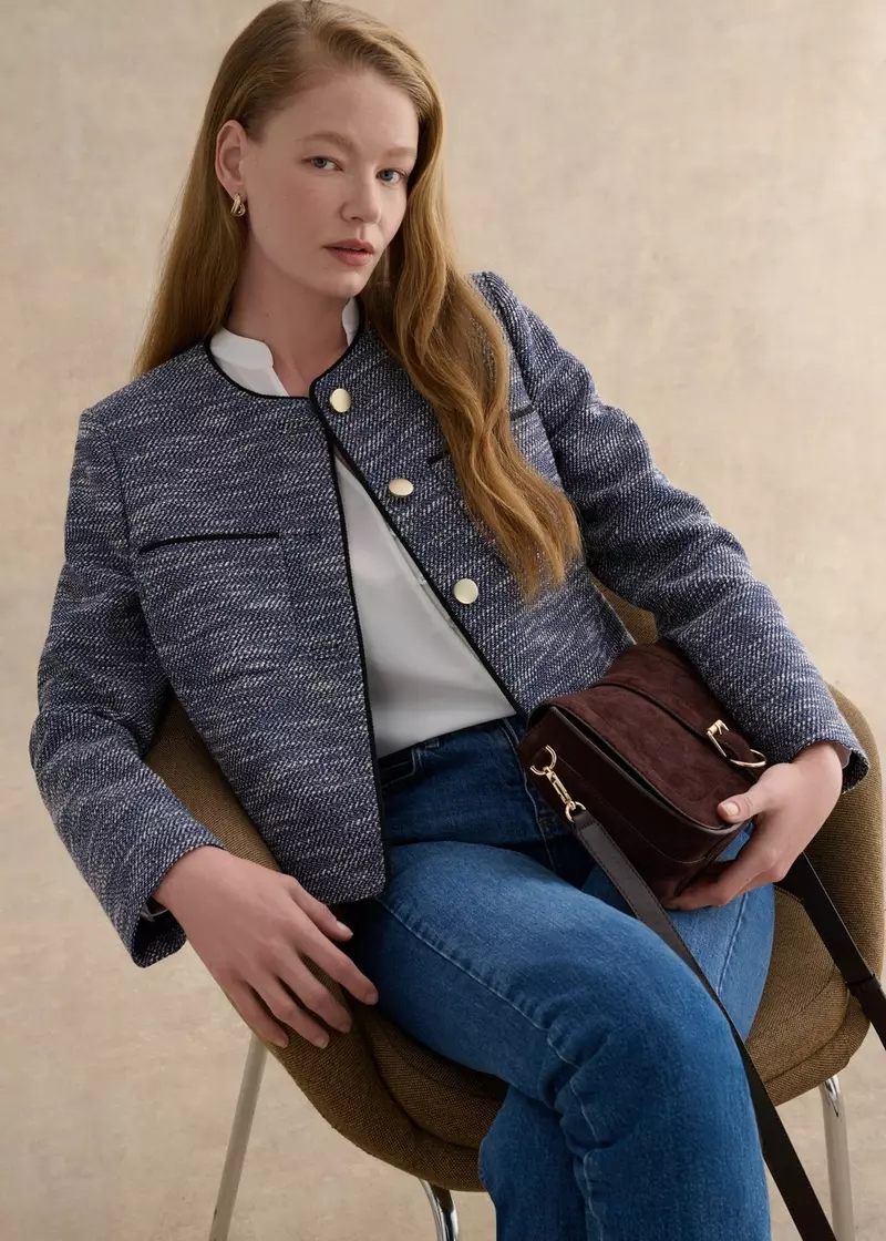 Aleena Tweed Blazer , Navy White, hi-res