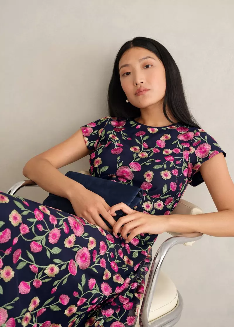 Petite Tia Embroidered Dress, Midnight Multi, hi-res