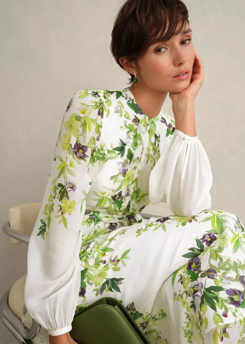 Petite Pia Silk Floral Dress, Ivory Multi, hi-res