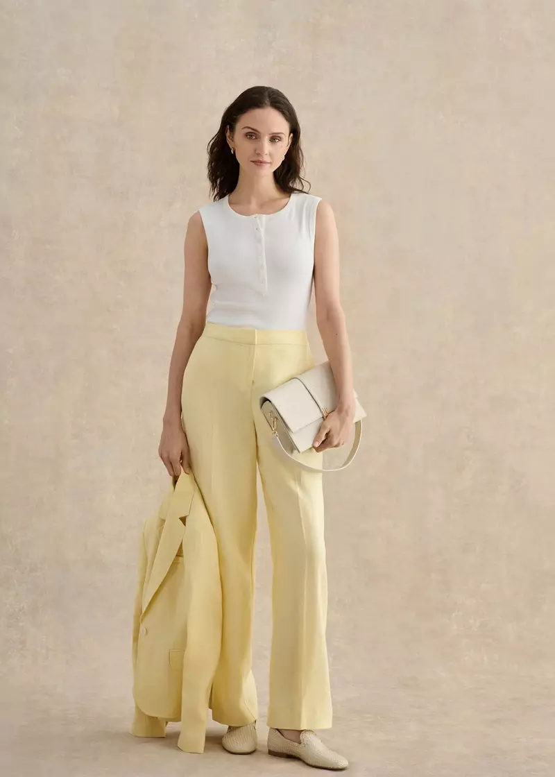 Adalee Linen Wide Leg Trousers, Soft Yellow, hi-res