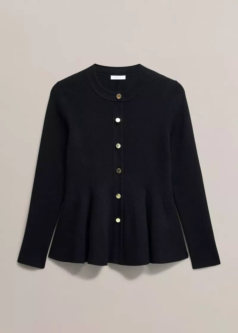 Bridget Peplum Knitted Jacket, Black, hi-res