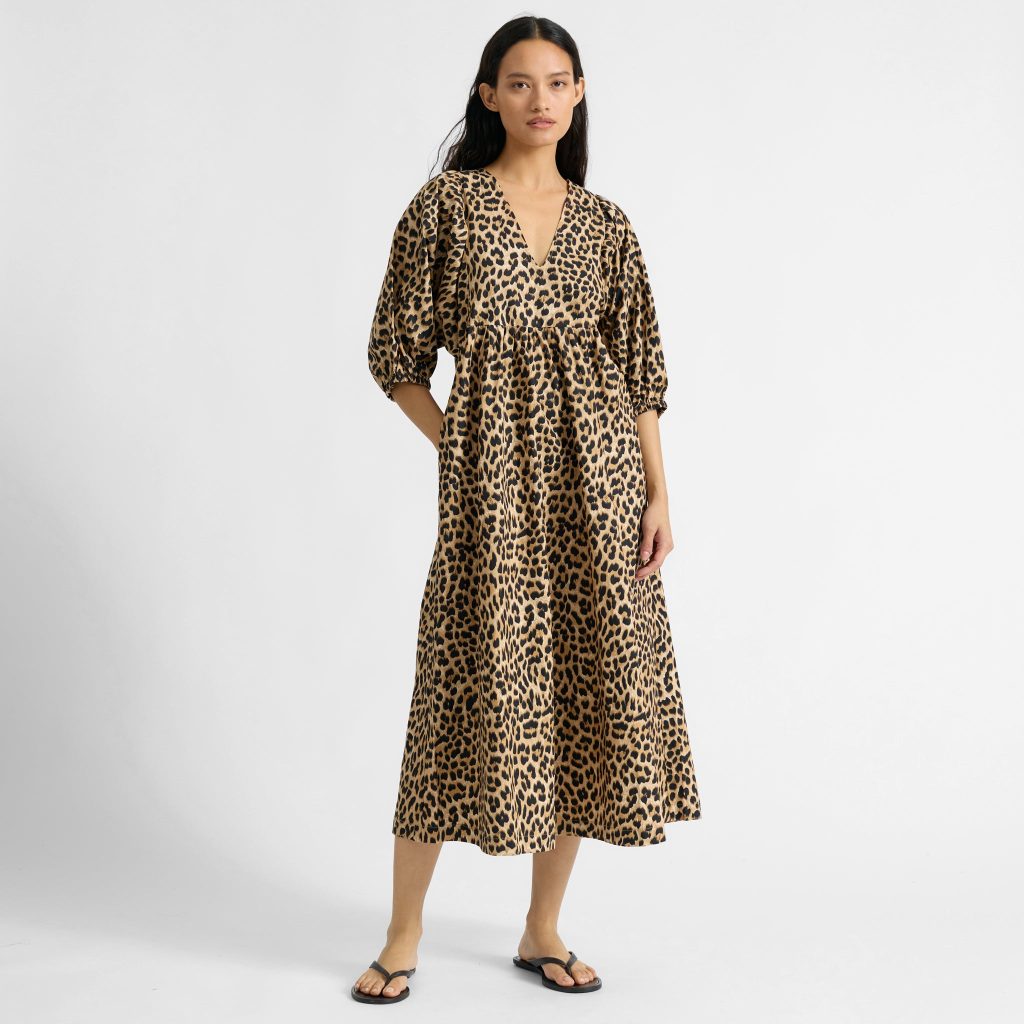 Animal Iconic V Neck Cotton Midi Dress