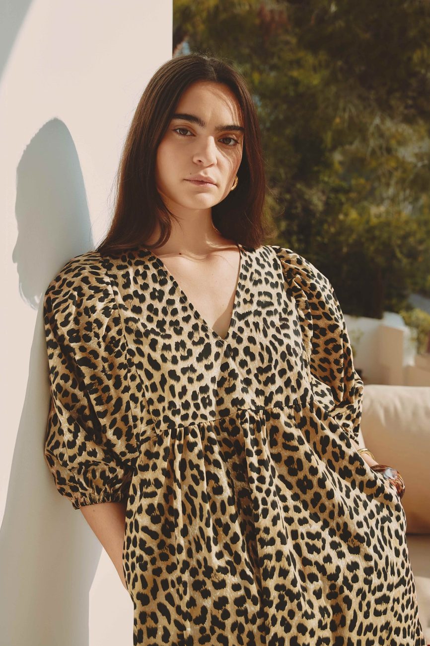 Animal Iconic V Neck Cotton Midi Dress