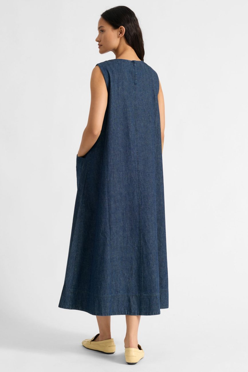 V Neck A Line Denim Dress