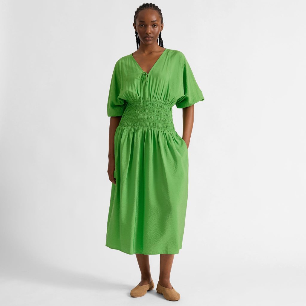 Green Shirred Waist Dress