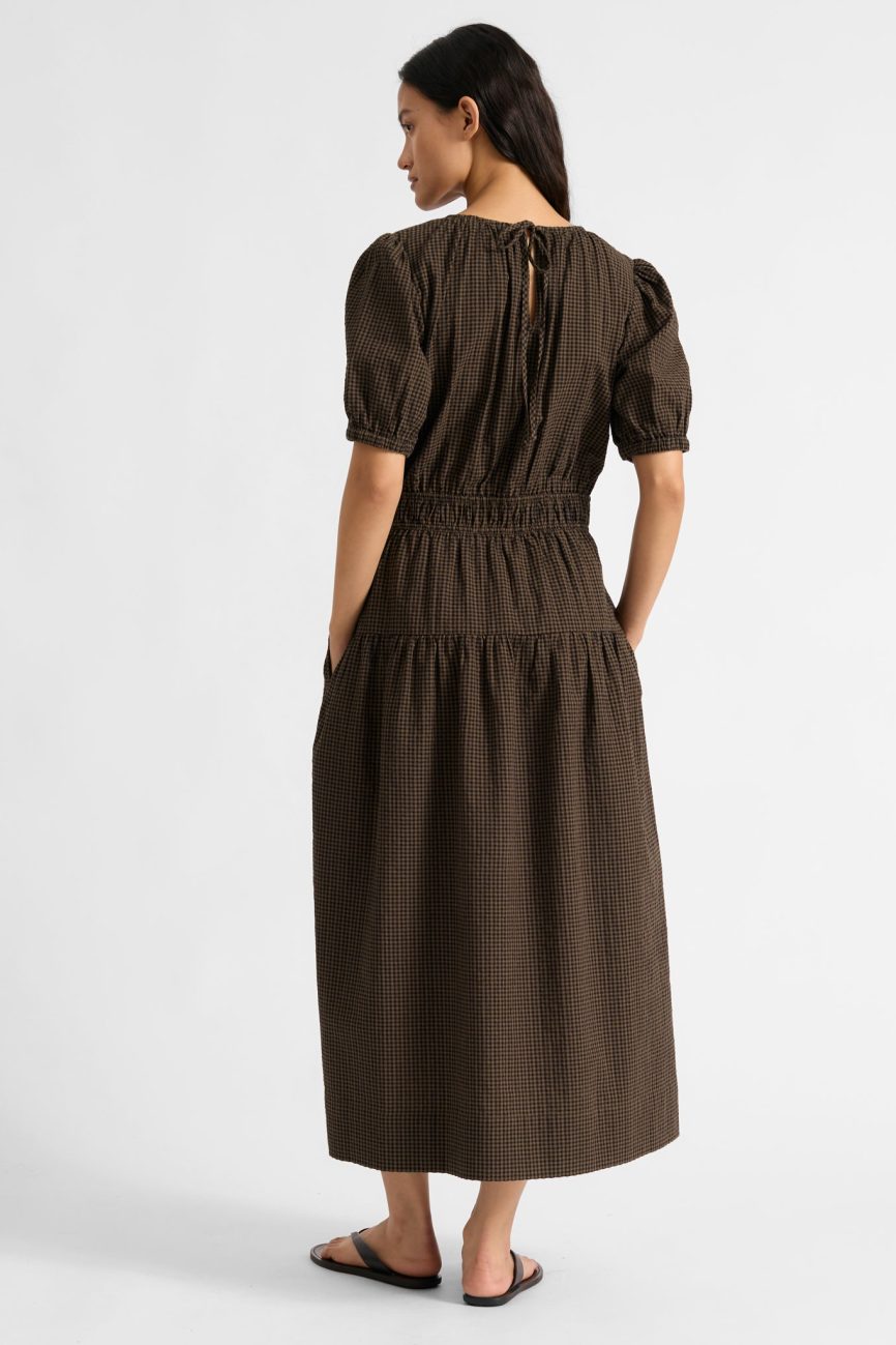 Chocolate and Black Gingham Midi Dress