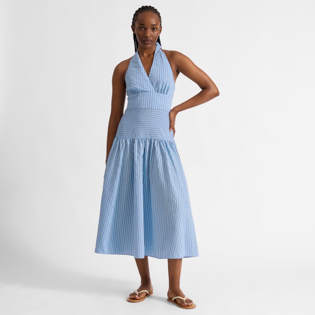 Blue Stripe Halter Neck Dress