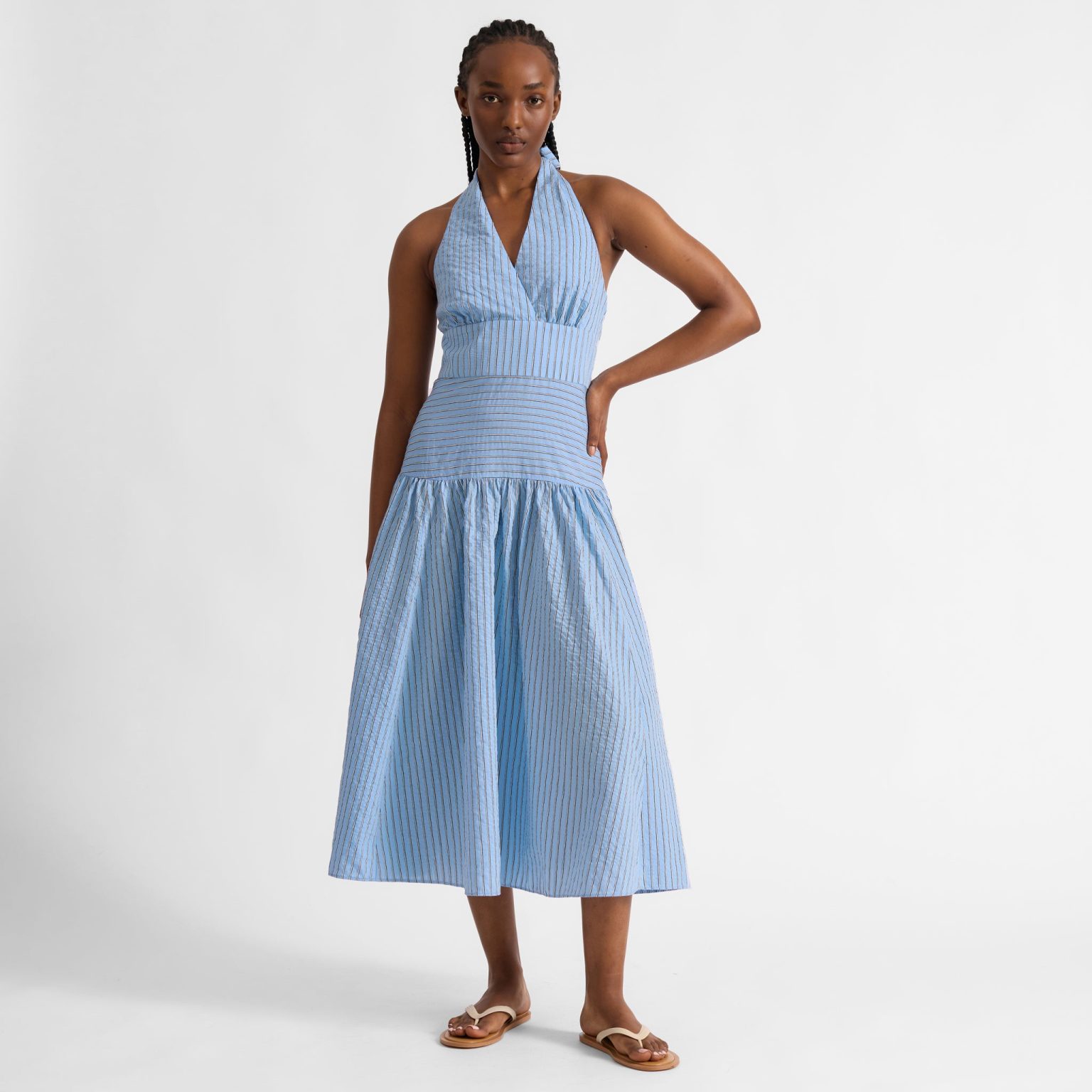 Blue Stripe Halter Neck Dress