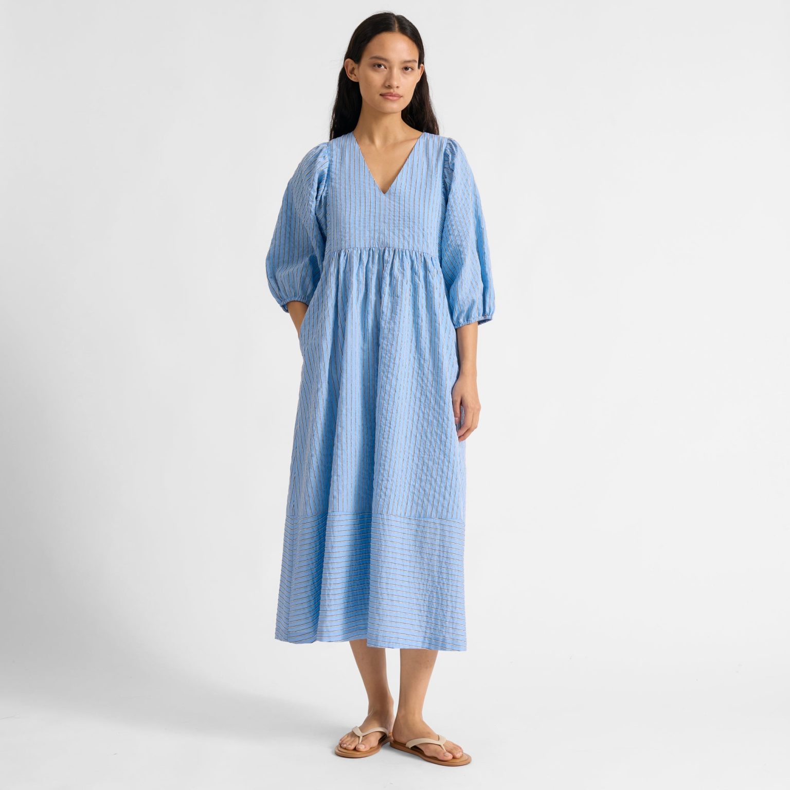 Blue Stripe V Neck Dress