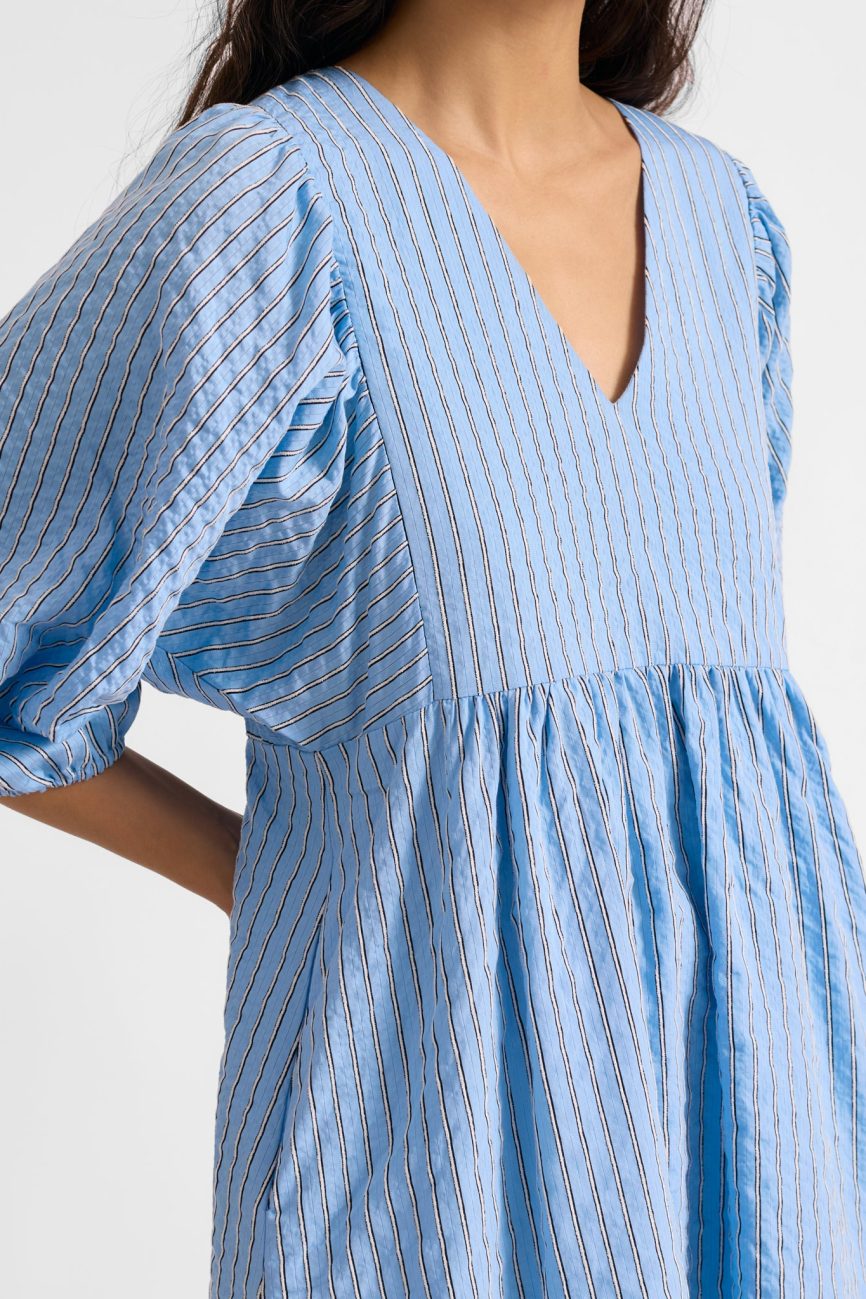 Blue Stripe V Neck Dress